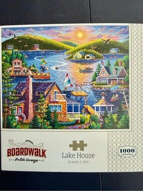Boardwalk Lake House 1000-Piece Jigsaw Puzzle - Colorful Lake Scene